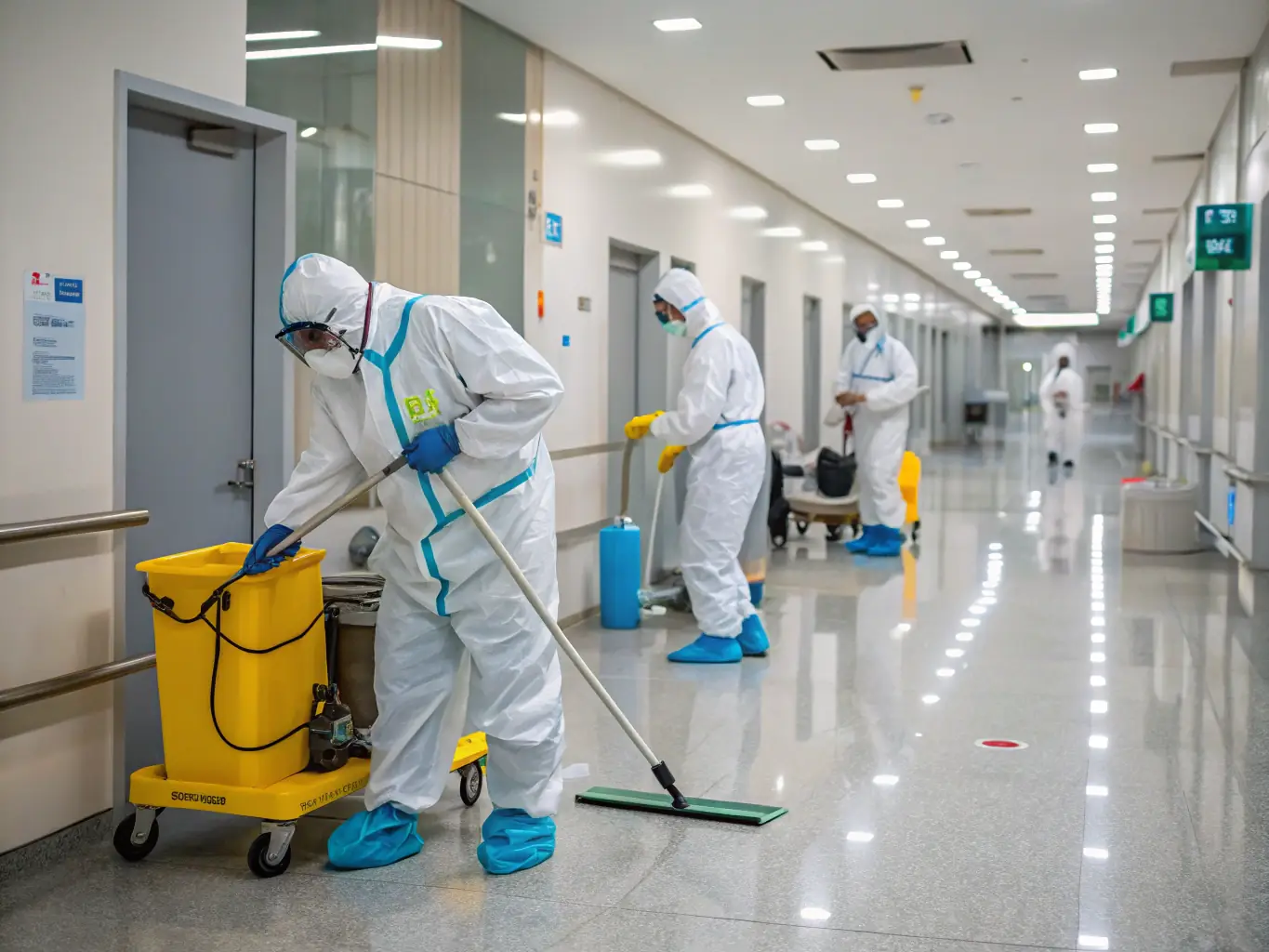 A clean and sterile healthcare environment with Avessdo staff disinfecting equipment and surfaces, emphasizing the importance of hygiene in medical settings.