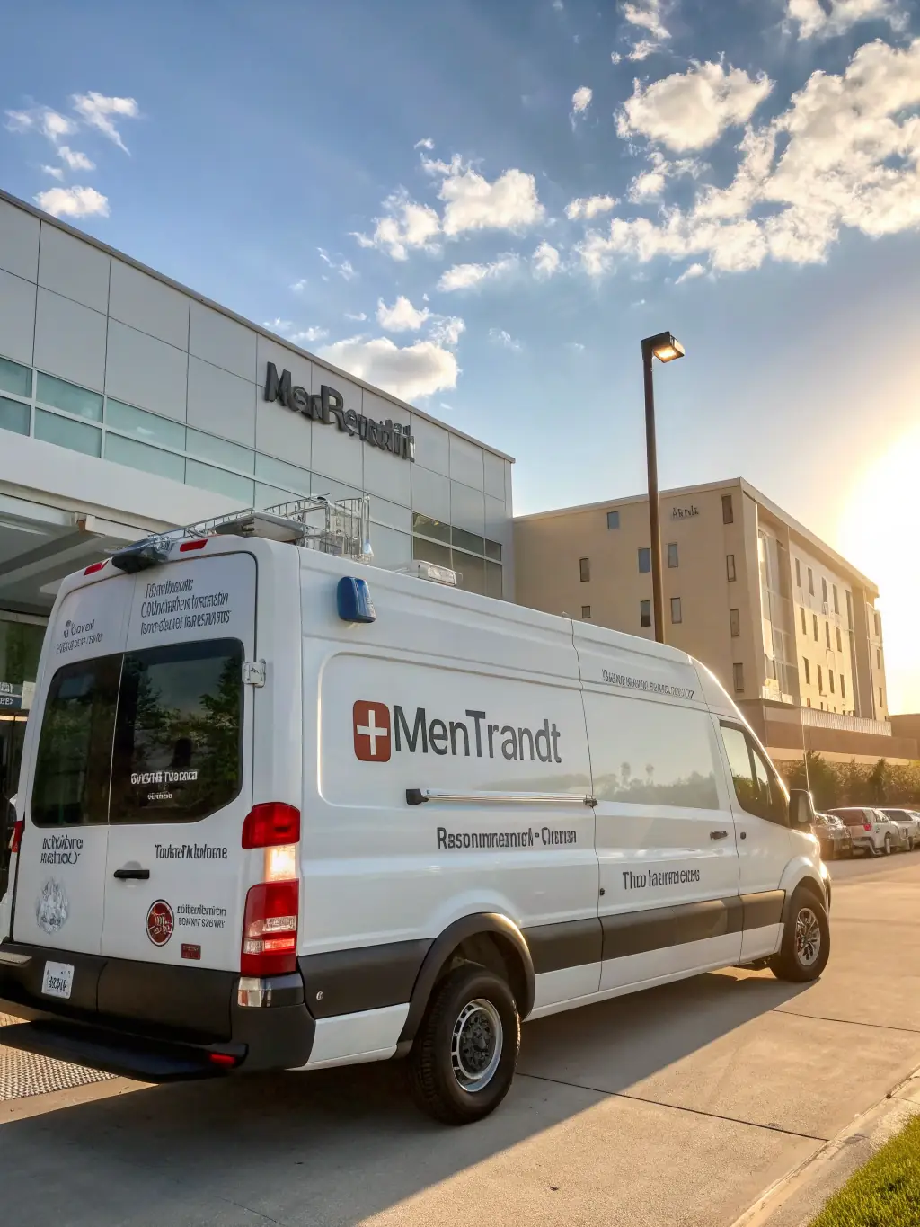 A 24/7 emergency response vehicle with Avessdo's logo parked outside a commercial building, highlighting their commitment to rapid assistance.